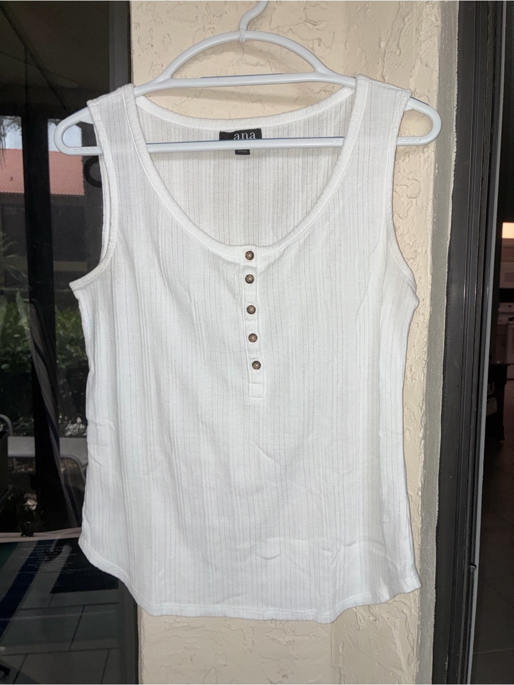 a.n.a White Ribbed Henley Tank with Button Placket